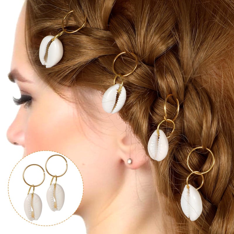DOPENSPI 20PCS Shell Hair Clips, Cowrie Shells for Hair Seashell Hairs Accessories Seashell for Hairs Shells Braid Accessories Shell Gold HairsRings for Women Girls Braids DIY - Image 3